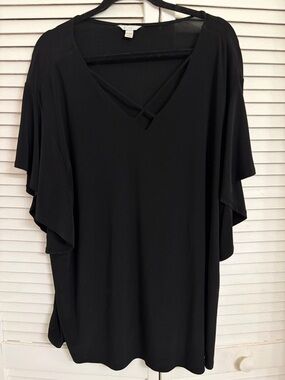 Cato Black Flutter Sleeve Blouse